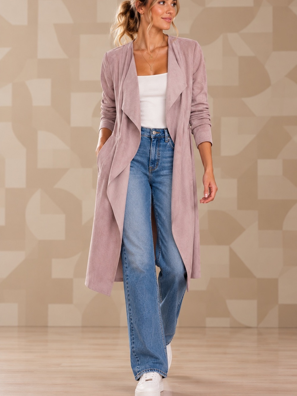 🩷MAKE OFFER🩷 Chico's Dusty Rose Long Open Front Duster Faux Suede SZ 1 Small